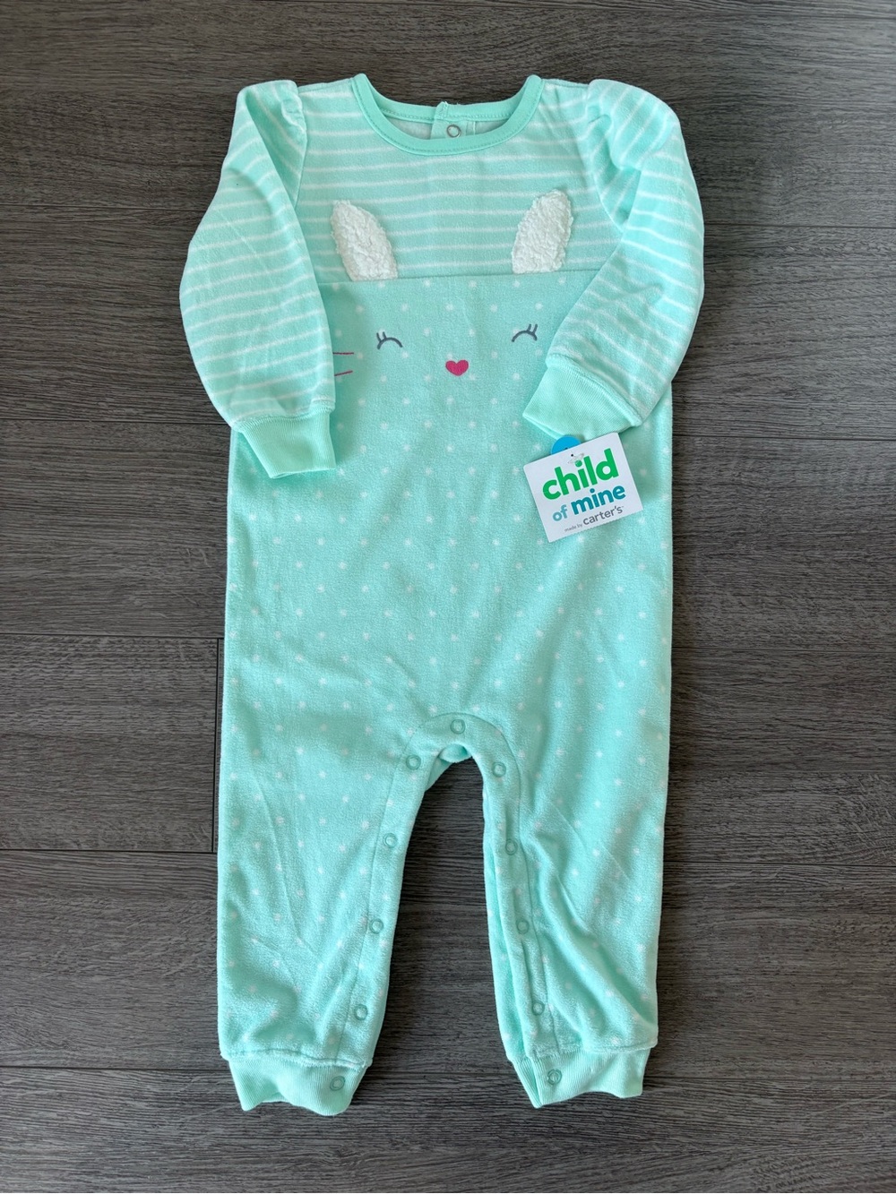 Child of Mine Mint Bunny Footed One-Piece with Striped Sleeves